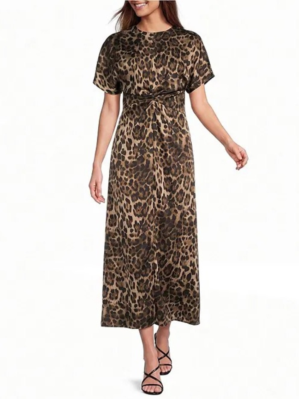 Antonio Melanie Gabriella leopard print satin midi dress